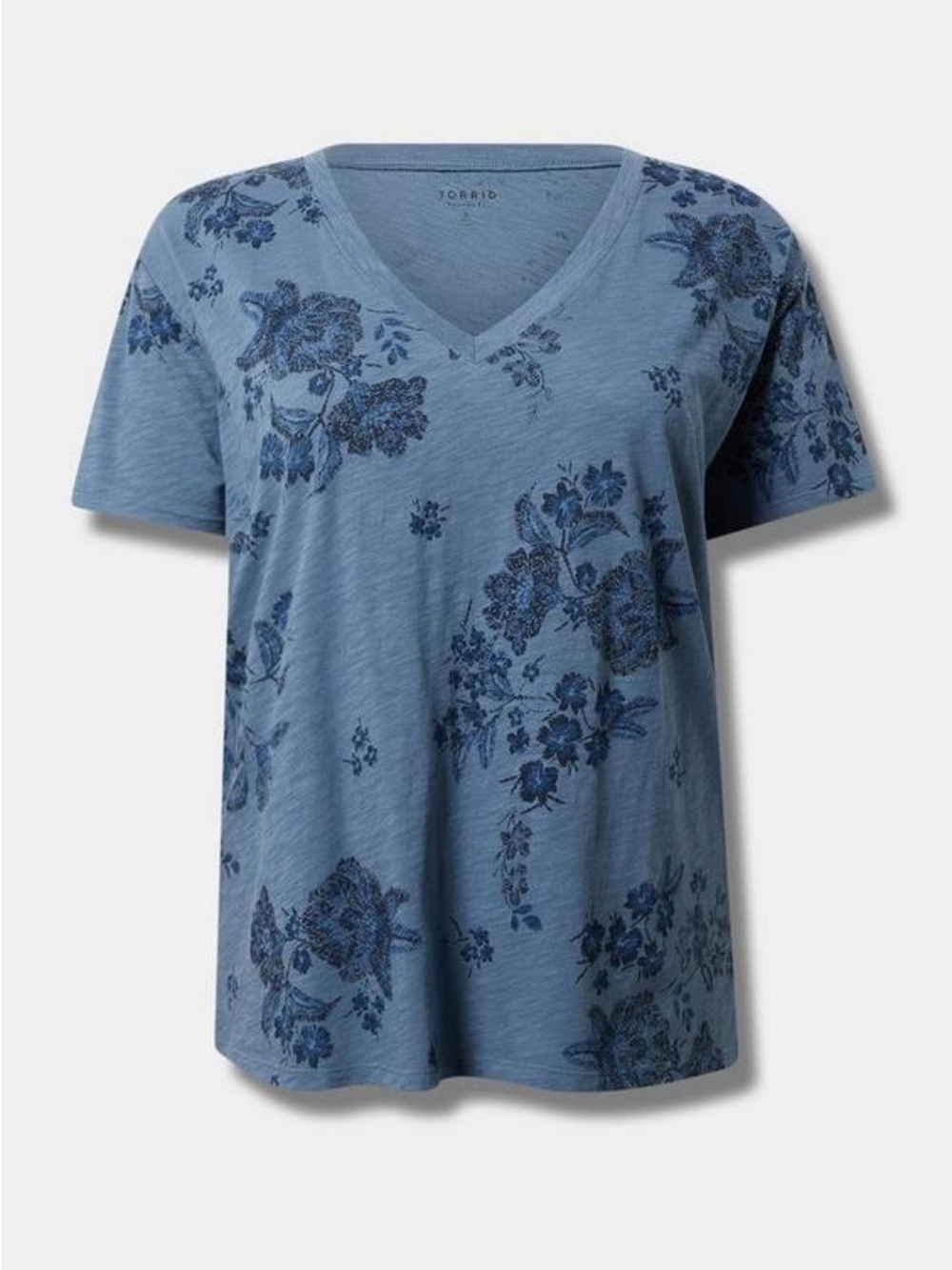 Torrid China Blue Floral Heritage Slub Relaxed V-Neck Tee | Size 2X (18-20) - Picture 6 of 11
